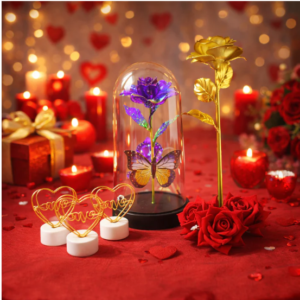 Glass Dome Rose Romantic Gift Set – Elegant LED Décor