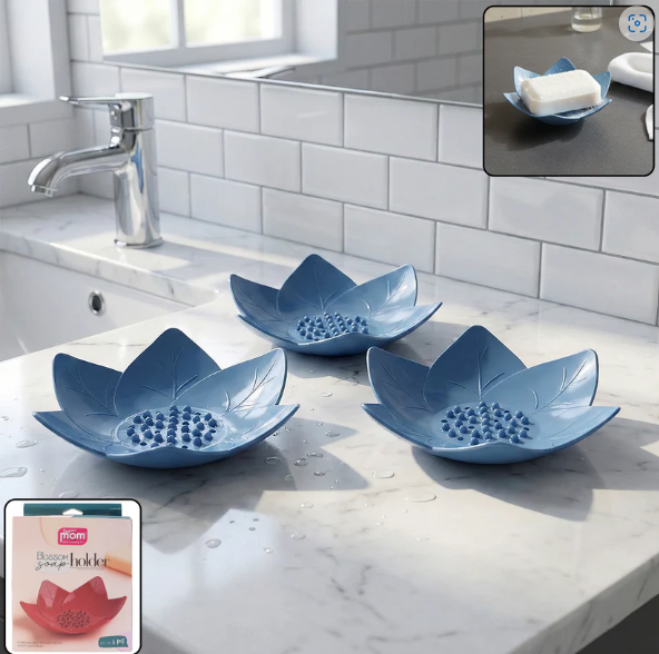 Lotus Blossom Soap Holder Set – 3-Piece Fast Drain Soap Dish