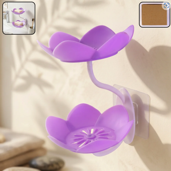 Flower Shape Double Layer Soap Dish – Wall Mount, Self Draining