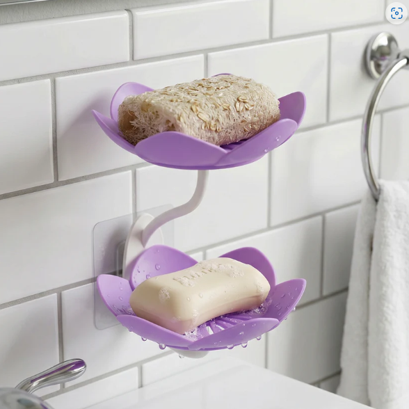 Flower Shape Double Layer Soap Dish – Wall Mount, Self Draining