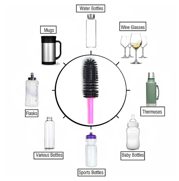 Bottle Cleaning Brush – Long Handle Silicone for Narrow Neck | Velvet Wipe