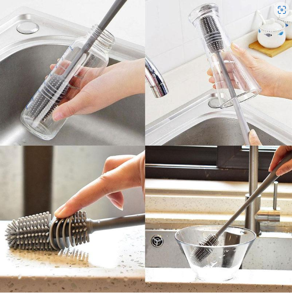 Bottle Cleaning Brush – Long Handle Silicone for Narrow Neck | Velvet Wipe