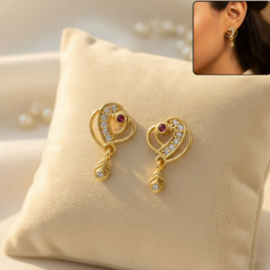 Geometric Gold Earrings with Sparkling Stones – Elegant Drop Charm