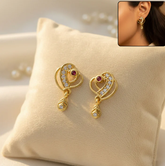 Geometric Gold Earrings with Sparkling Stones – Elegant Drop Charm