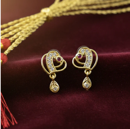 Geometric Gold Earrings with Sparkling Stones – Elegant Drop Charm - Image 2