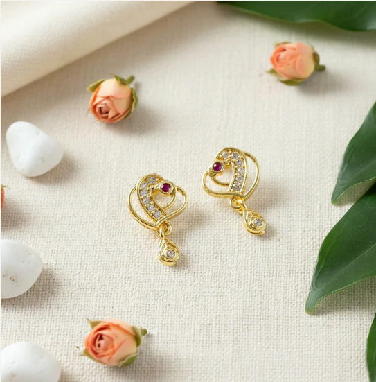 Geometric Gold Earrings with Sparkling Stones – Elegant Drop Charm - Image 3