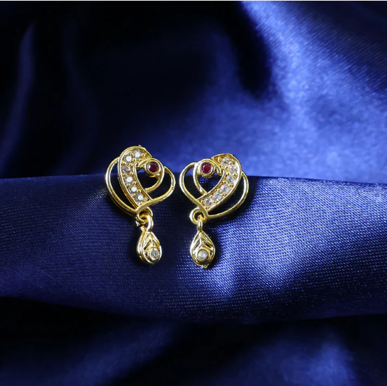 Geometric Gold Earrings with Sparkling Stones – Elegant Drop Charm - Image 4