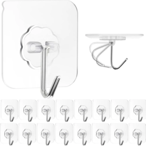 Heavy Duty Adhesive Wall Hooks – 10 Pc Transparent Set
