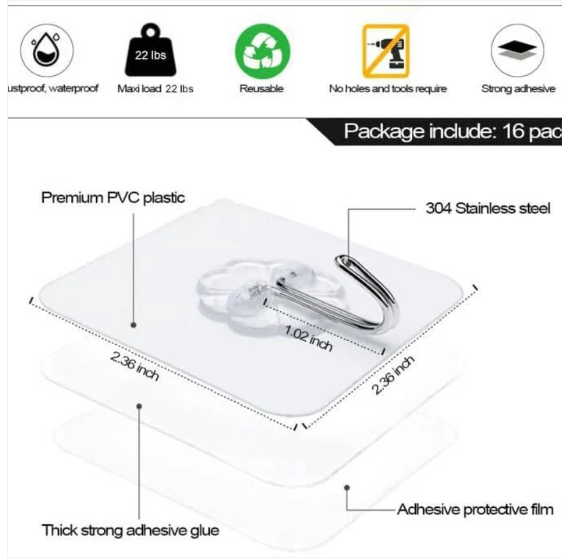 Heavy Duty Adhesive Wall Hooks – 10 Pc Transparent Set - Image 4