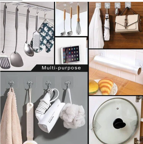 Heavy Duty Adhesive Wall Hooks – 10 Pc Transparent Set - Image 3