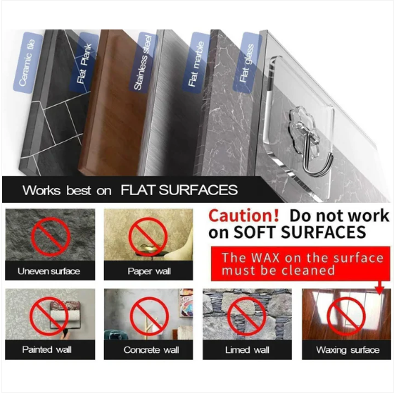 Heavy Duty Adhesive Wall Hooks – 10 Pc Transparent Set - Image 2