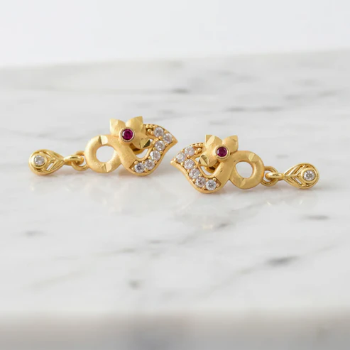 Gold Plated Earrings with Ruby & Crystal Drops – Elegant Shine - Image 3