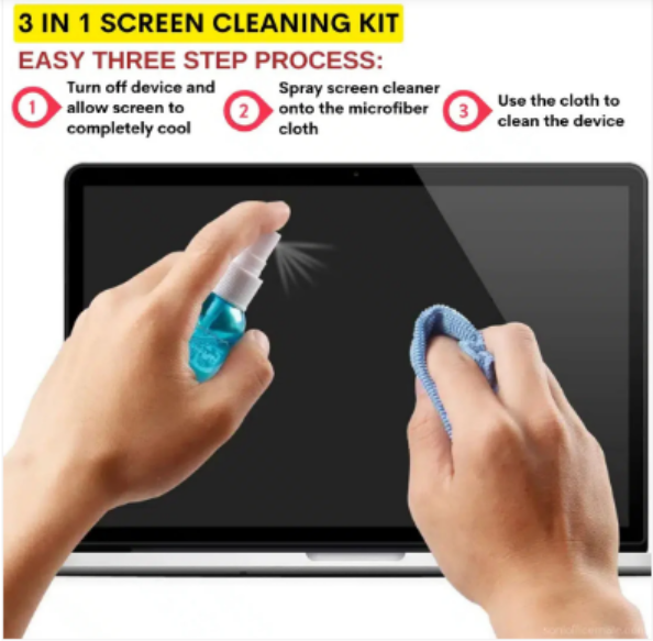 Screen Cleaner Spray – 3-in-1 Kit with Microfiber Cloth & Brush