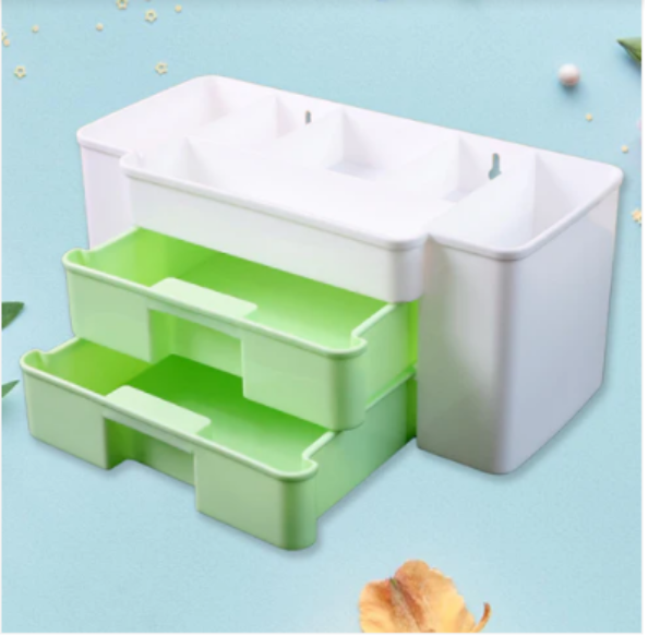 Desktop Organizer – 2-Layer with Dual Drawers & Side Bin for Home & Office