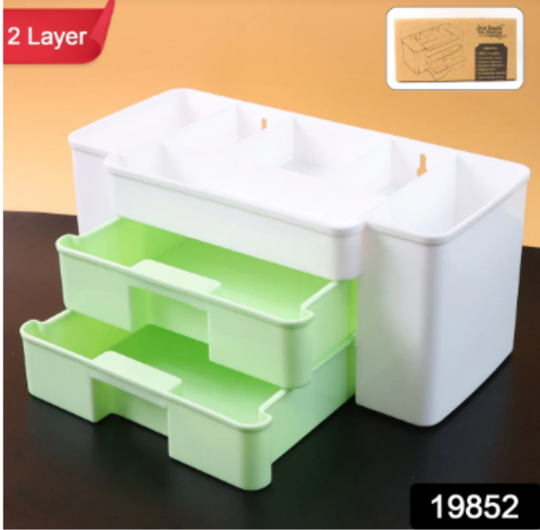Desktop Organizer – 2-Layer with Dual Drawers & Side Bin for Home & Office