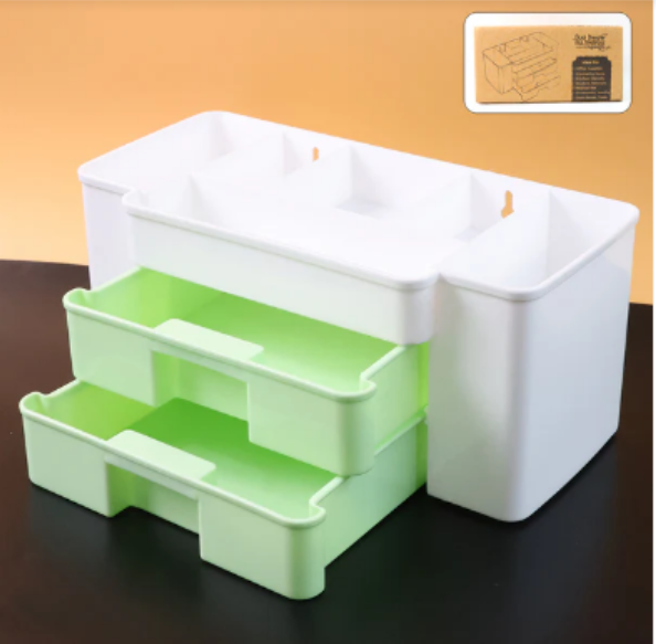 Desktop Organizer – 2-Layer with Dual Drawers & Side Bin for Home & Office