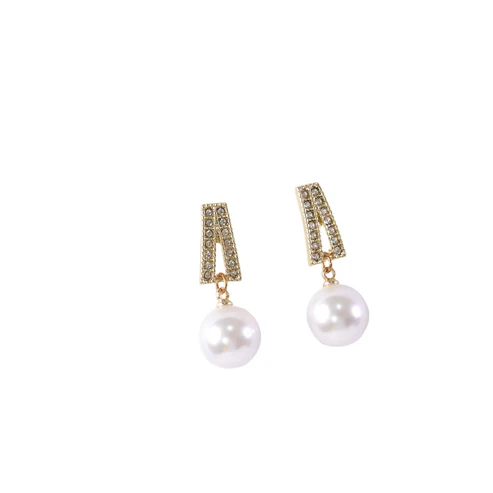 White Pearl Drop Earrings – Gold Plated Crystal Studs - Image 5