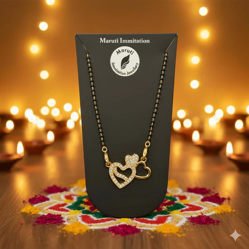Gold-Tone Double Heart Mangalsutra – Elegant Stone Detailing