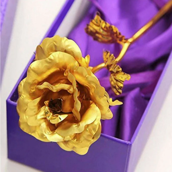 Golden Rose Showpiece – 24K Gold Foil Artificial Rose with Love Stand - Image 2