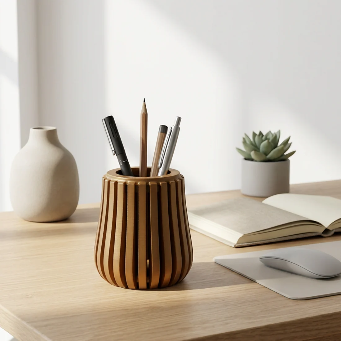 Modern Wooden Pen Holder – Premium MDF Desk Organizer for Stationery