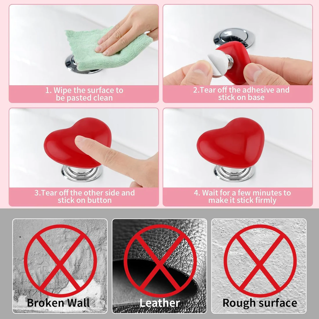 Heart-Shaped Toilet Flush Button – Stylish & Durable 4 Pc Set - Image 3