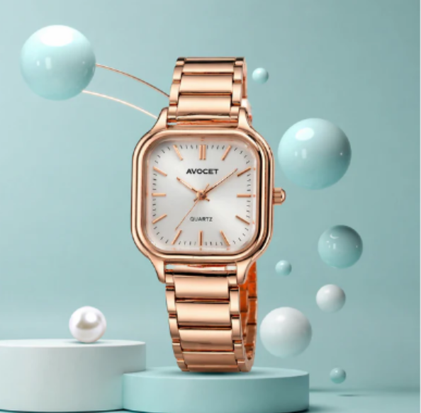 Women’s Square Dial Watch – Elegant Rose Gold Finish for Daily Wear