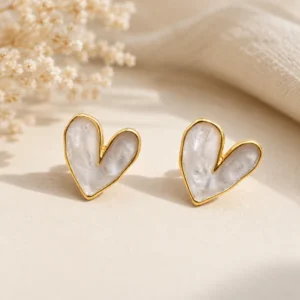 Pearl Heart Stud Earrings – Elegant Gold-Toned Jewelry for Women