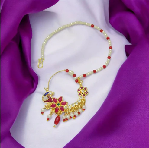 Rajputi Nath Gold Plated Nose Ring – Elegant Indian Jewellery