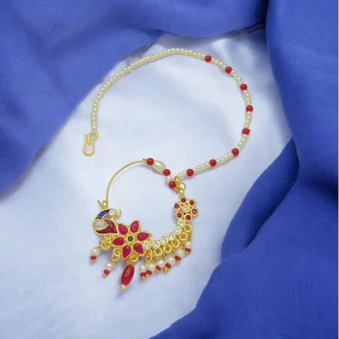 Rajputi Nath Gold Plated Nose Ring – Elegant Indian Jewellery