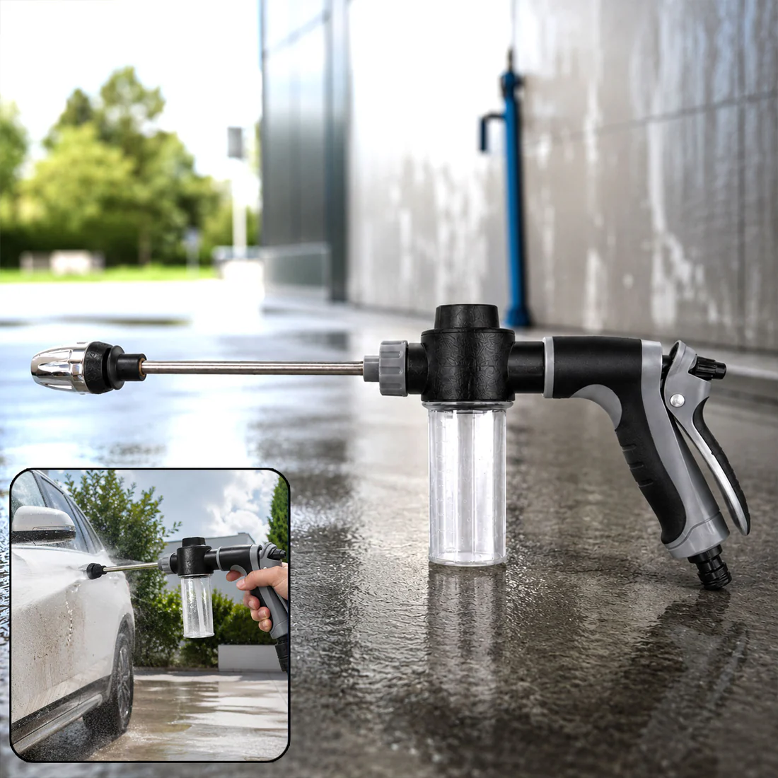 The high pressure water spray gun with foam bottle is your ultimate outdoor cleaning tool.
