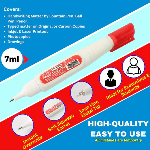 White Correction Pen – 7ml Fine Metal Tip with Quick Dry Formula