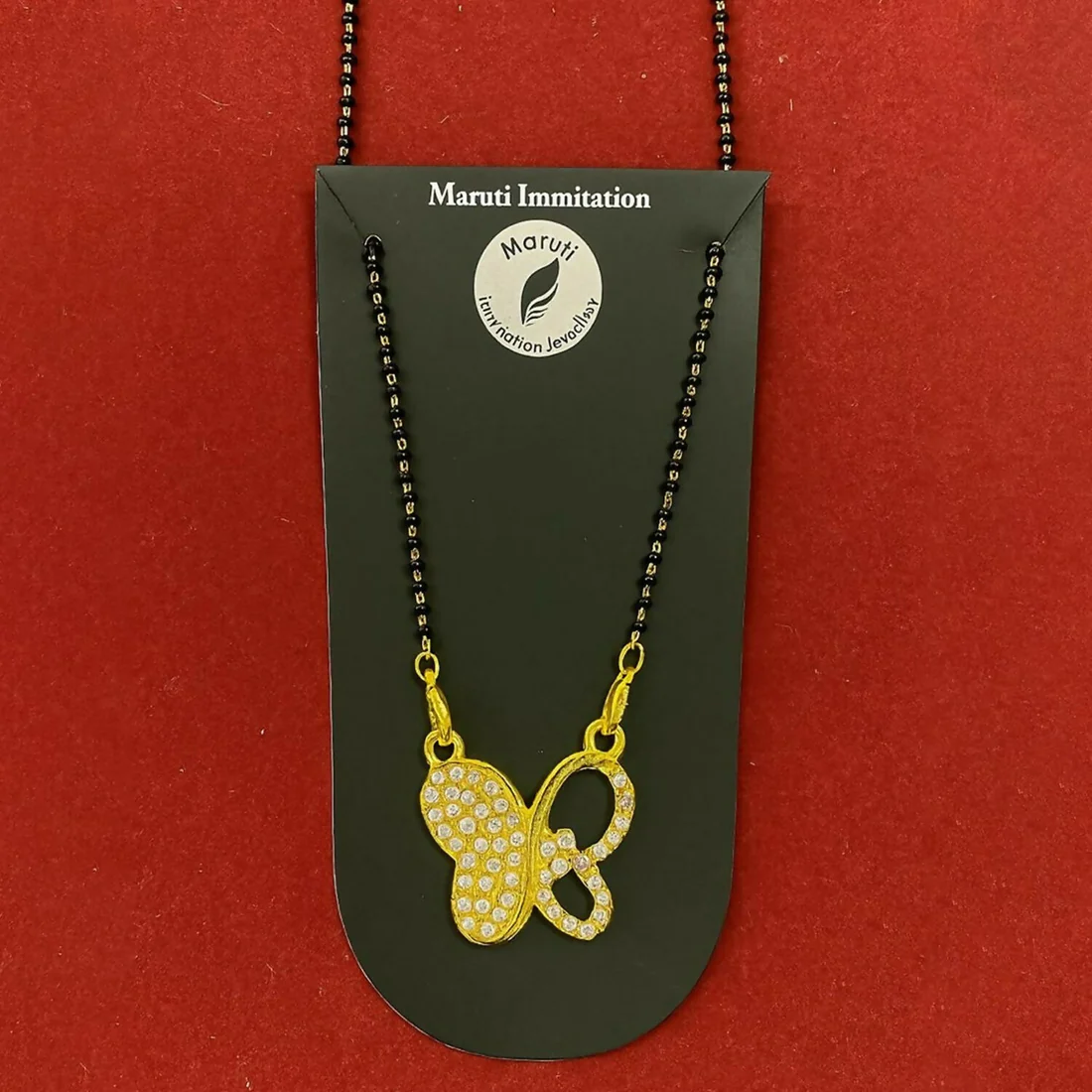 Gold-Toned Butterfly Mangalsutra – Elegant Stone Pendant Charm