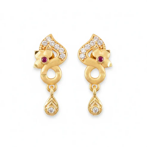 Gold Plated Earrings with Ruby & Crystal Drops – Elegant Shine - Image 4