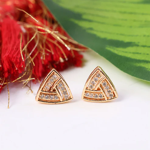 Triangle CZ Stud Earrings Gold Finish – Elegant Daily Wear - Image 3