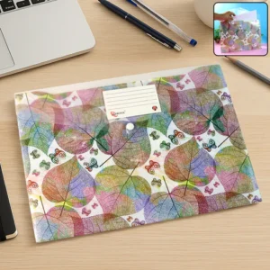 Printed A4 Document Folder – Leaf Design with Button Closure