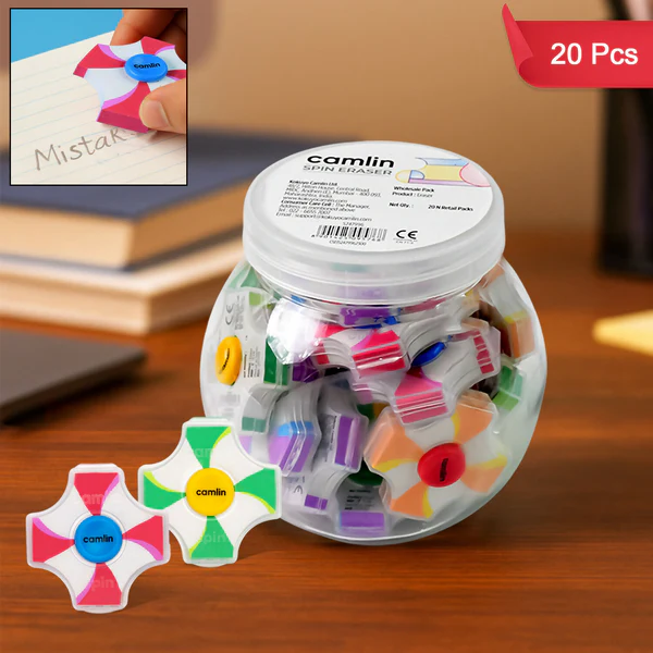 Spin Eraser Pack of 20 – Smooth & Colorful Erasers for School