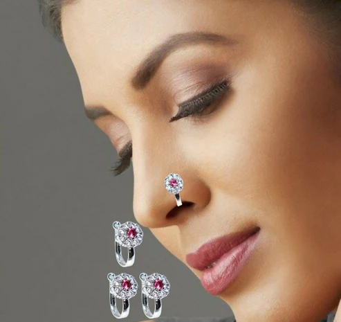 Rose Gold Clip-On Nose Pin – Floral Pink & White CZ Combo PackRose Gold Clip-On Nose Pin – Floral Pink & White CZ Combo Pack