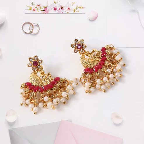 Pearl Earrings Pink Dangle – Elegant Ethnic Jewellery for Women