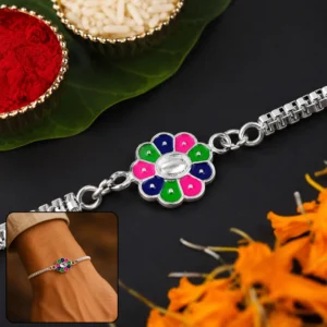 Flower Design Rakhi – Enamel Work Bracelet for Rakshabandhan