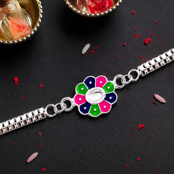 Flower Design Rakhi – Enamel Work Bracelet for Rakshabandhan - Image 3