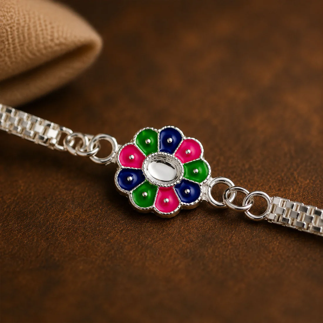 Flower Design Rakhi – Enamel Work Bracelet for Rakshabandhan - Image 5