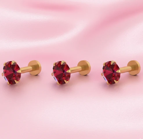 Ruby Red AD Nosepin Stud – Gold Plated Combo Pack of 3