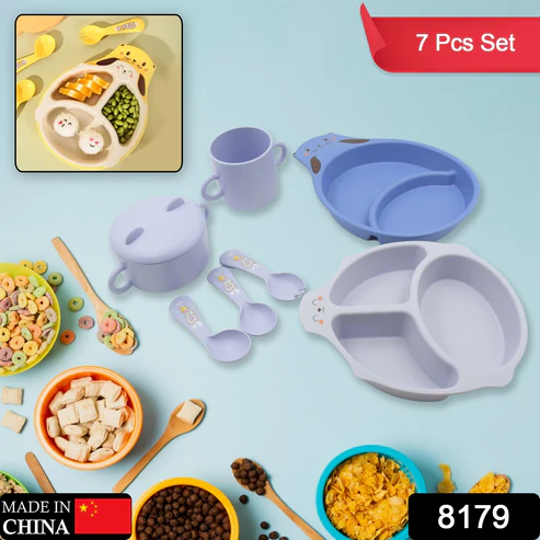 Bamboo Fibre Baby Feeding Set – 7 Pcs Dinnerware | Baby Ladle - Image 2