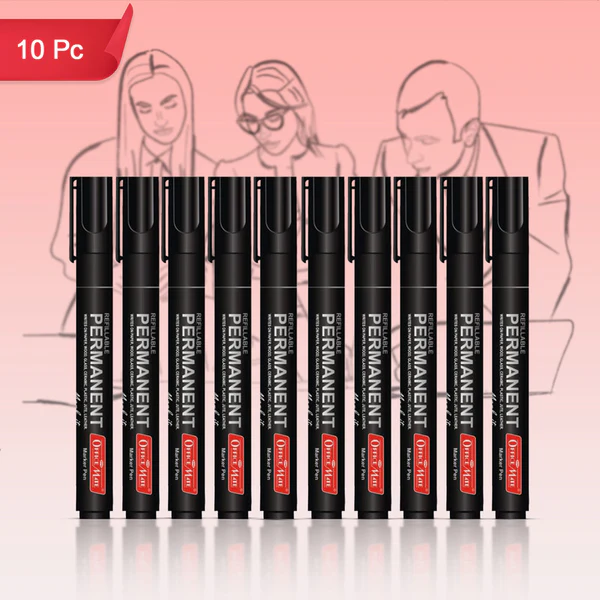Refillable Permanent Black Marker Set – Waterproof Bullet Tip (10 Pcs)