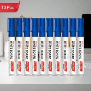Whiteboard Marker Pens Blue Ink – Refillable & Easy Erase (10 Pcs)