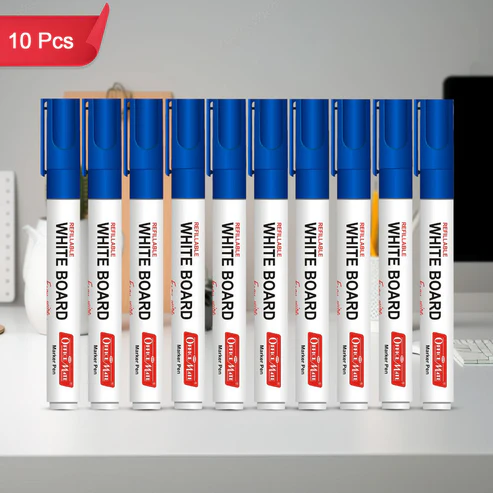 Whiteboard Marker Pens Blue Ink – Refillable & Easy Erase (10 Pcs)