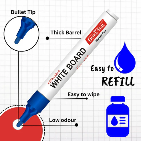Whiteboard Marker Pens Blue Ink – Refillable & Easy Erase (10 Pcs) - Image 4