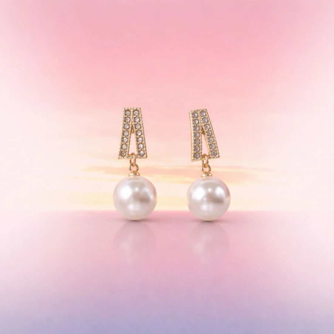 White Pearl Drop Earrings – Gold Plated Crystal Studs - Image 3