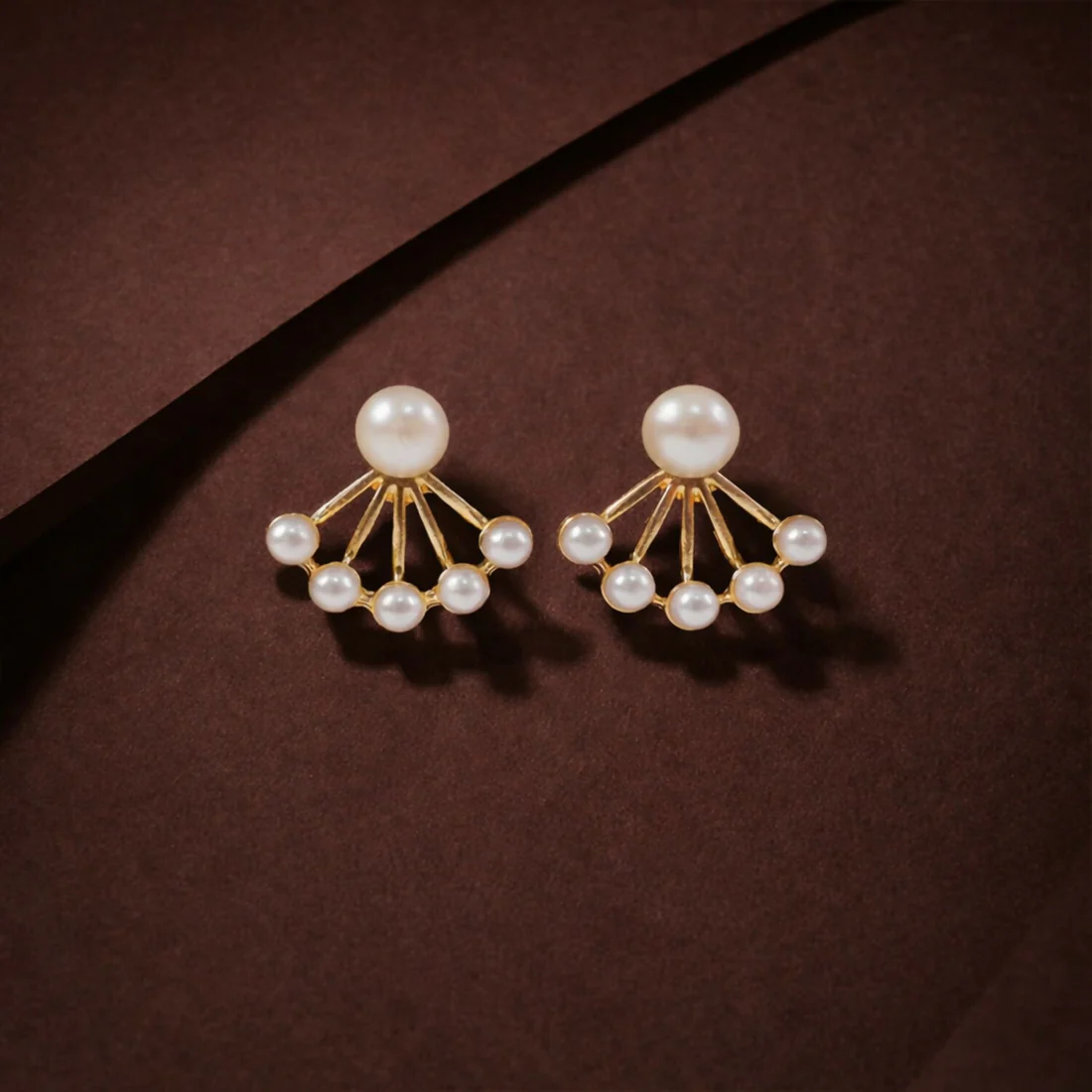 Pearl Stud Earrings – Elegant Korean Fan Design for Women - Image 2