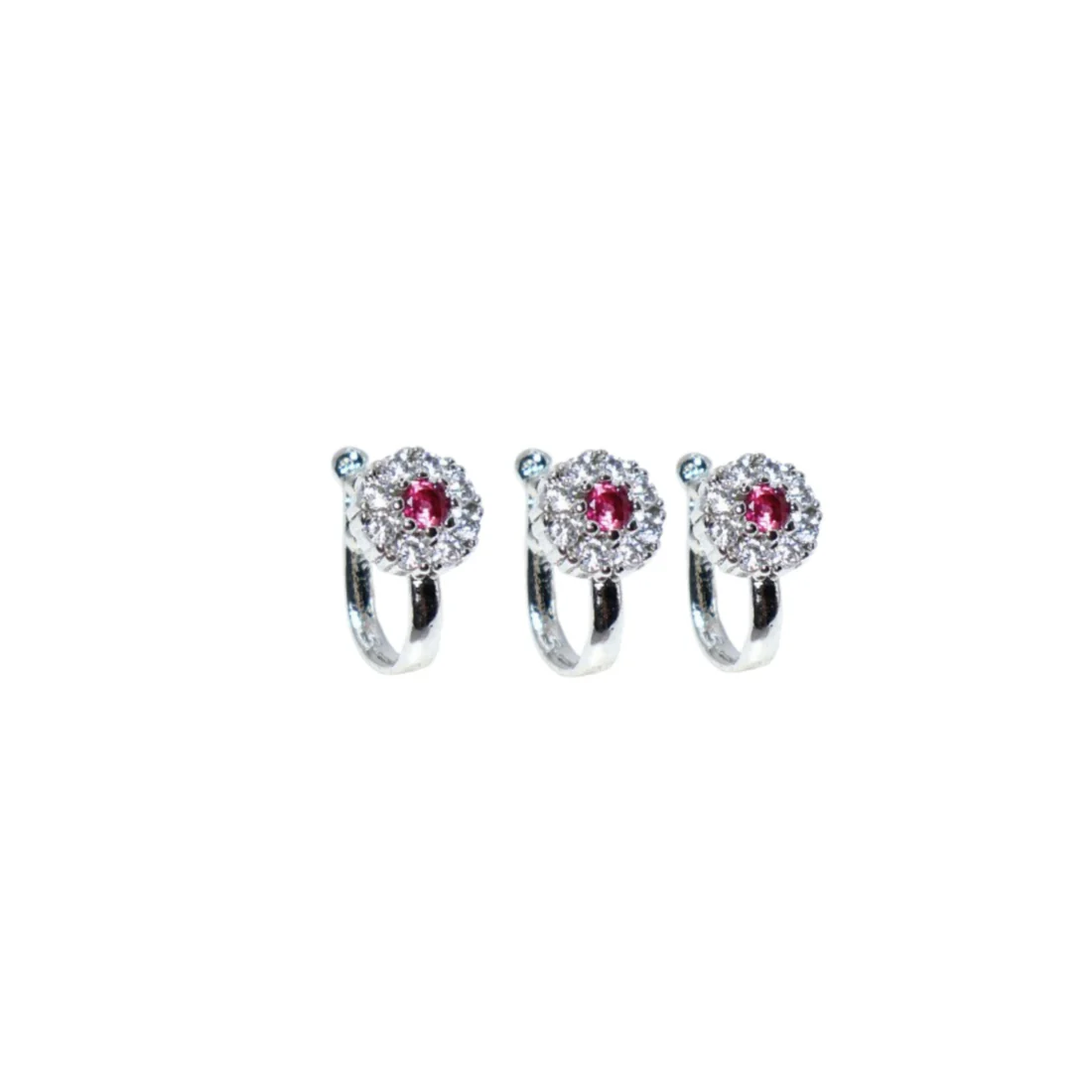 Rose Gold Clip-On Nose Pin – Floral Pink & White CZ Combo Pack